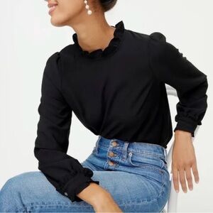 Worn Once J. Crew Ruffle Neck Blouse in Black, Size M